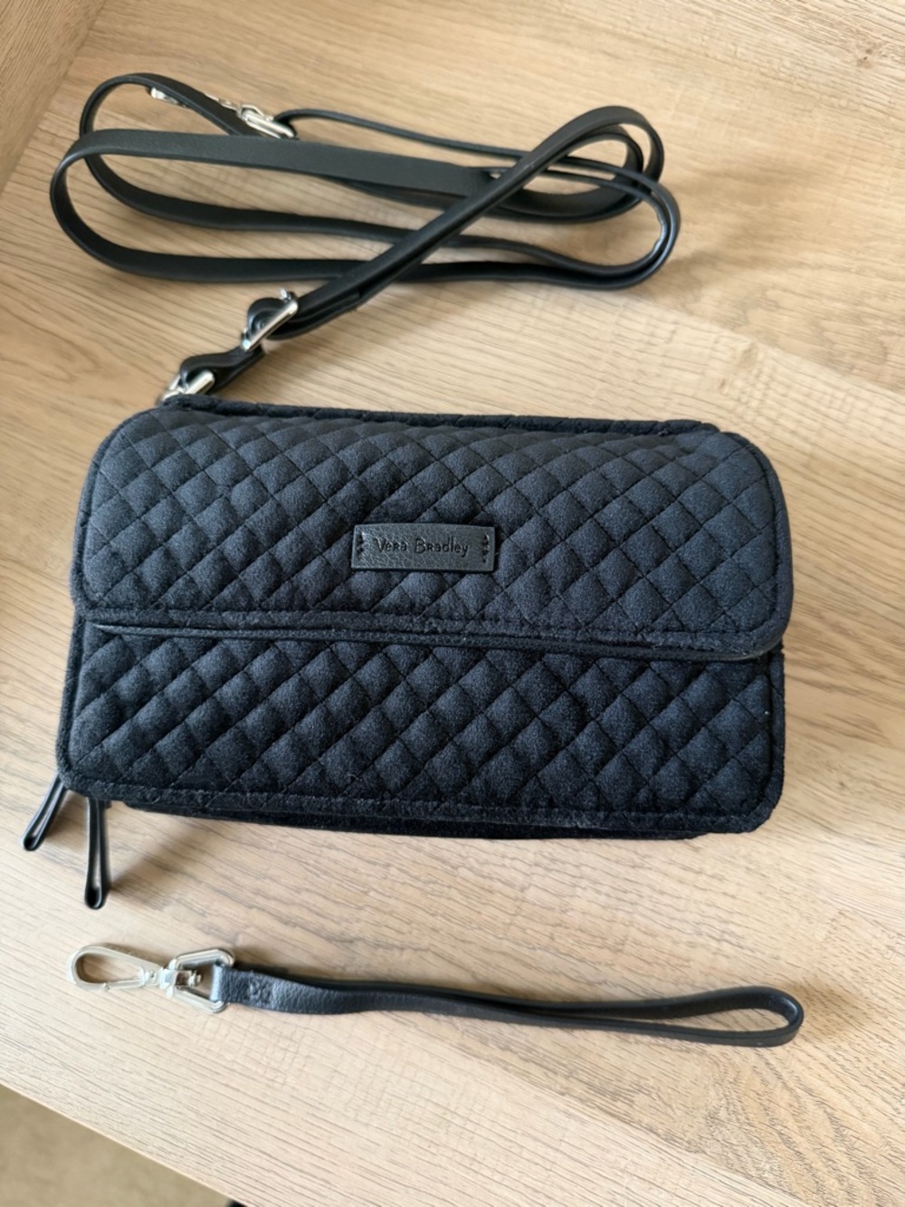 Vera Bradley Black velvet Quilted Crossbody Wallet with Removable Straps